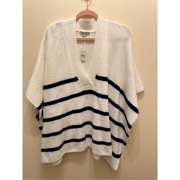 LOFT Blue and White Stripe Pullover Modern Poncho Oversize XS/S New - Picture 2 of 6